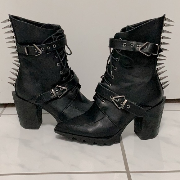 lamoda Shoes Lamoda Spiked And Buckled High Heel Boots Size 1 But